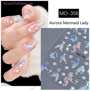 [Beautifulhome] Nhãn dán móng tay đuôi cá Dreamy Long lanh Chất kết dính tăng cường lập thể giống như thật DIY Nail Art Người đam mê [làm đẹp]