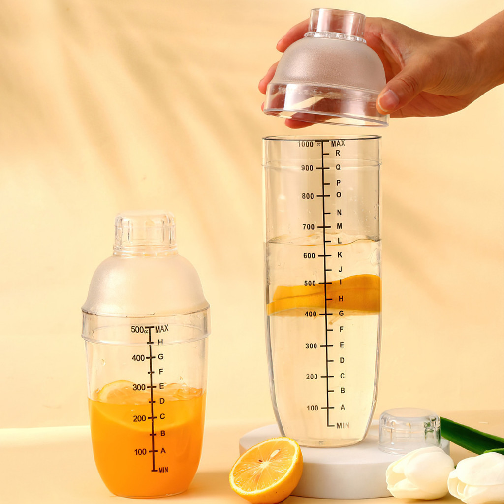 Bình lắc Shaker pha chế nhựa chia vạch đen đã bao gồm nắp bình lắc 350ml- 500ml - 700ml - 1000ml FE123