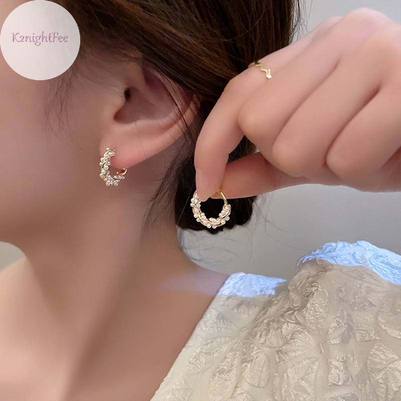 K2nightfee 1 Cặp Mới Đơn Giản Tính Khí Vòng Tròn Bông Tai Ngọc Trai Thời Trang Nhỏ Đa Năng Bông Tai Nữ Trang Sức VN