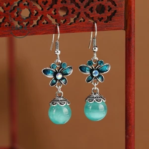 Hàng có sẵn hs Mới Phong Cách Trung Quốc Thiết Kế Ban Đầu Bông Tai Bướm Đơn Giản Retro Opal Bông Tai Phong Cách Dân Tộc Bông Tai Cổ Dài Nữ