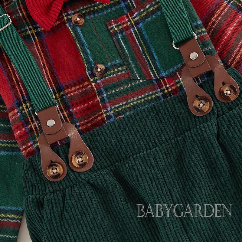 Baga-1-7 Tuổi Trẻ Em Bé Trai Quý Ông Trang Phục Giáng Sinh Kẻ Sọc In Nút Áo Sơ Mi Tay Dài Và Quần Treo Bộ Bé Cho Trang Phục Trang Trọng