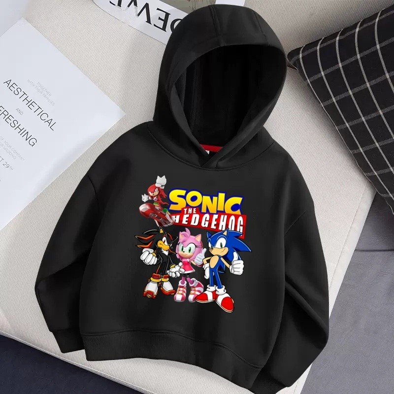 2024 Áo Hoodie Mùa Thu/đông in hình hoạt hình Sonic cho bé trai áo hoodie thời trang dáng rộng cho trẻ em