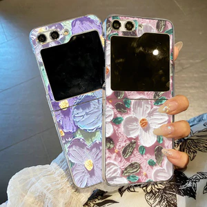 Tranh Sơn Dầu Họa Tiết Hoa Trong Suốt Vỏ Điện Thoại Cho Samsung Galaxy Z Flip 6 Flip 5 Flip 4 Flip 3 5G Cứng PC Gấp Dành Cho Samsung Z Flip 6 5 4 3