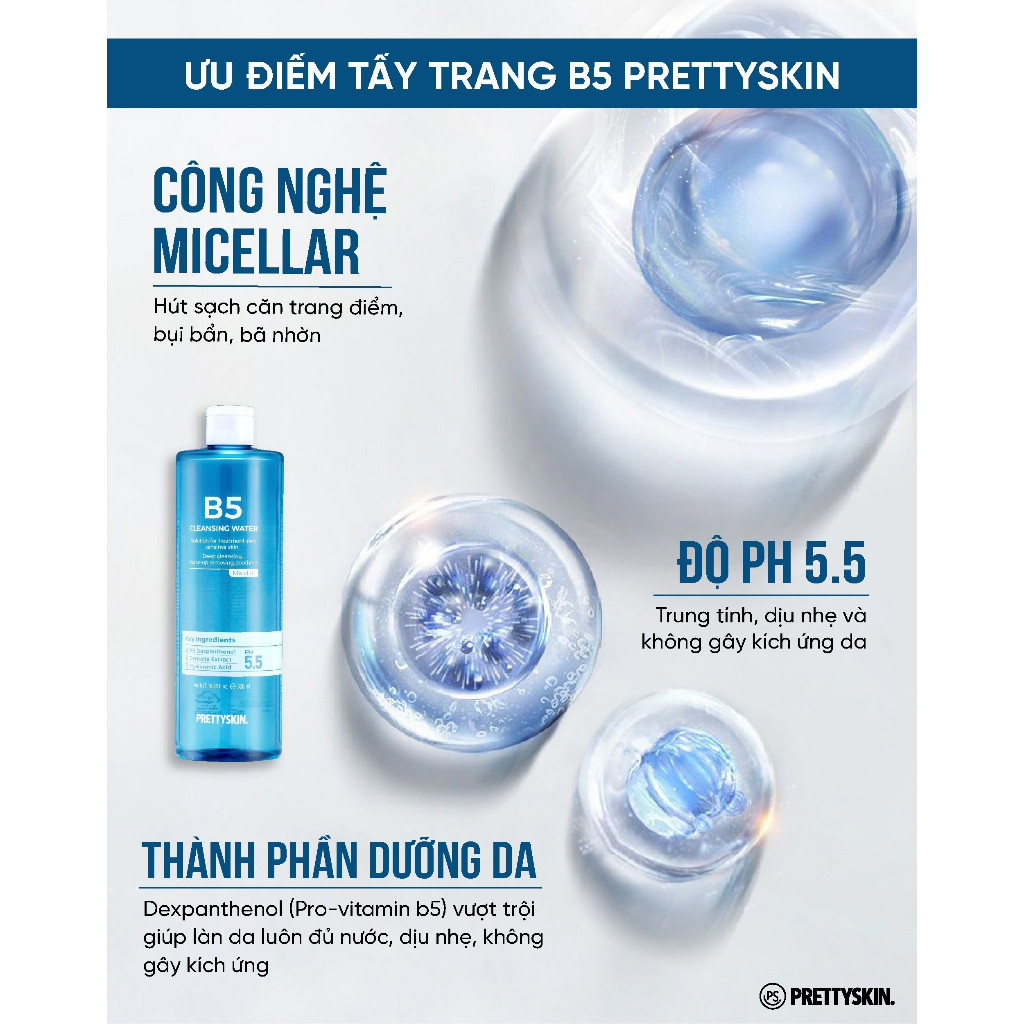 Nước Tẩy Trang Prettyskin B5 Phục Hồi Cho Da 500ml