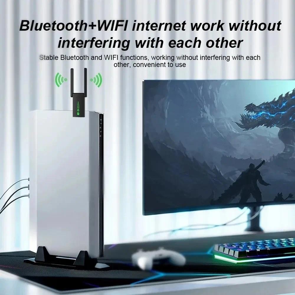 Bộ chuyển đổi Bluetooth WiFi 1300Mbps USB 3.0 Tín hiệu nâng cao 2.4G 5GHz Ăng-ten Wi-Fi băng tần kép 802.11ac Bộ thu thẻ mạng máy tính không dây Mini [Hàng có sẵn]
