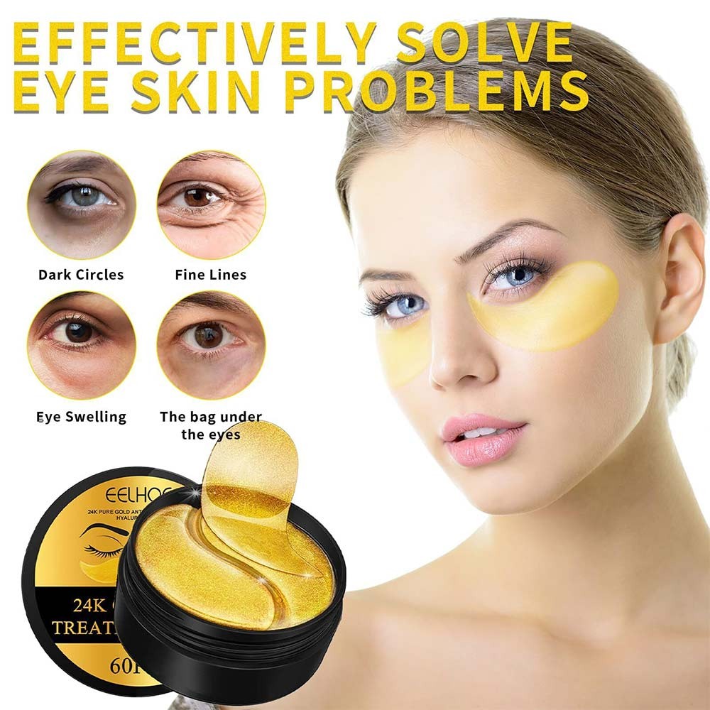 60Pcs 24K Gold Eye Collagen Anti Aging Wrinkle Under Crystal Gel Patch ...