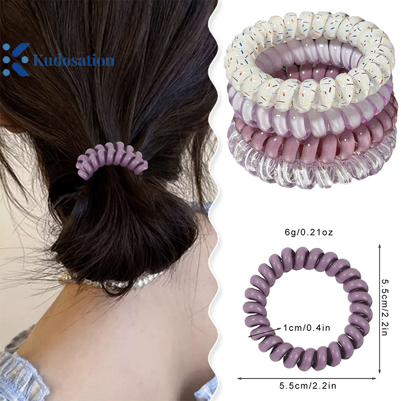 Kudosation 4 Dây Buộc Tóc Xoắn Ốc Nữ Dây Điện Thoại Dây Tóc Dây Đàn Hồi Dây Cao Su Scrunchies Mũ Phụ Kiện Tóc