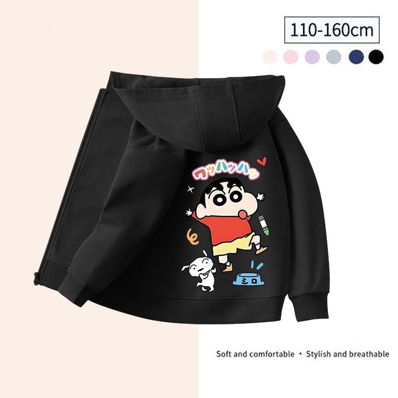 New Children's Loose Casual Zipper Hoodie Crayon Shin Chan Cartoon Print [110-160]
