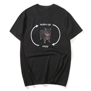 Thức dậy Eepy Kitty Chất Lượng Cao Áo Nam Nữ Tay Ngắn Ngủ Đầu Mèo Ngộ nghĩnh Động Vật Người Yêu Áo Thường Ngày Quá Khổ Tee