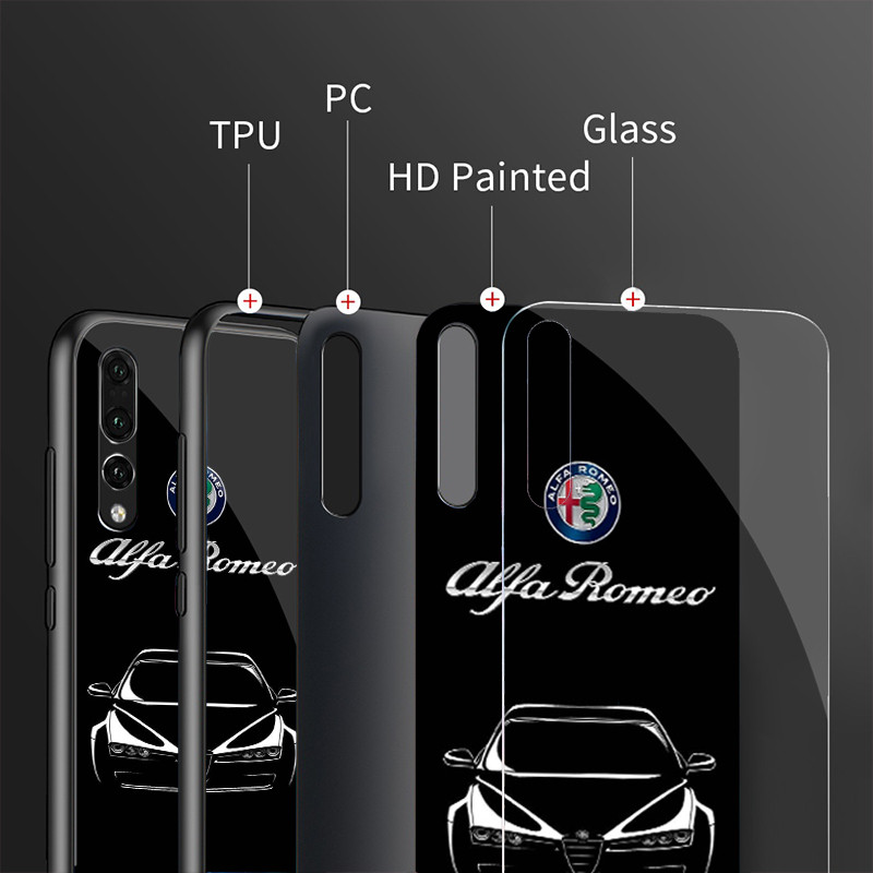 Ốp Điện Thoại Kính Cường Lực Alfa Romeo Cho IPhone 15 14 13 12 11 Pro XS Max Plus Mini X XR 8 7 6s SE2 / 3