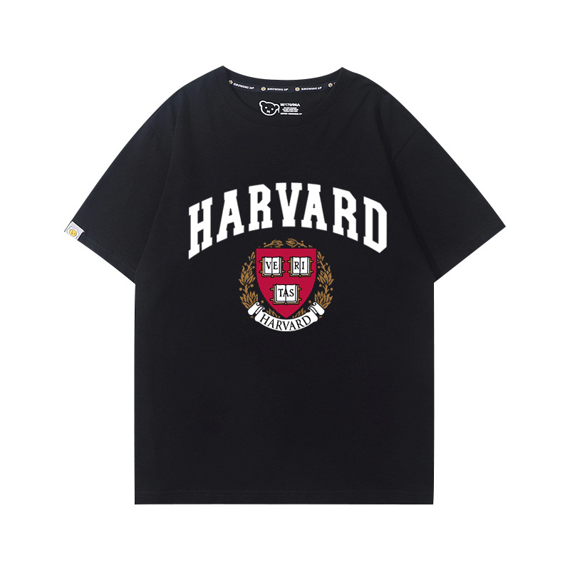 [Giao hàng trong ngày] Áo thun cỡ lớn Cotton Trường nổi tiếng Mỹ Đại học Harvard Mùa hè Nam Nữ dáng rộng cổ tròn in hình áo thun nặng nam phù hợp với cặp đôi chúng tôi