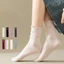 Tất Ruffle 1 Cặp, Tất Dệt Kim Màu Trơn Phong Cách Nhật Bản JK, Tất Cotton Giữa Ống Bé Gái