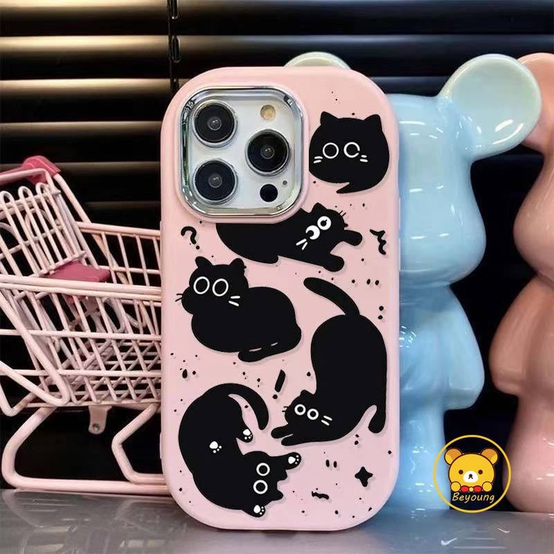 Ốp điện thoại hình mèo đen ngộ nghĩnh dễ thương cho OPPO Reno 12 Pro 11F 11 10 Pro 8Z 7Z 8 7 4G Lite 9 7 Pro 8 5G 7 SE 6 5k 5 4 Pro 4 SE A1 A98 F23 R17 Vỏ Vỏ mềm chống sốc màu kẹo