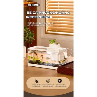 Bể cá mini BUNA có máy bơm nước có tích hợp đèn thủy sinh, bể cá để bàn văn phòng 30*13*19.3cm