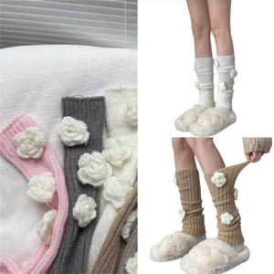 Treeling Ribbed Đan Xù Chân Bao Nữ Ngọt Ngào 3D Len Hoa Giữ Ấm Chân Boot Còng