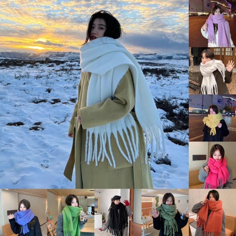 Khăn choàng Cashmere mùa đông EBINLANDS, Khăn quàng cổ dài Mohair ấm áp, Khăn choàng mềm màu trơn dày thời trang quấn nữ