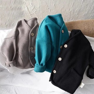 (6m-6Y) Áo len Cardigan Unisex dành cho trẻ em Áo khoác dài tay cổ tròn Cotton màu trơn Áo khoác ngoài