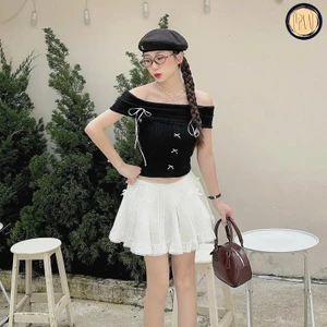 Áo Nữ Kiểu Trễ Vai Đính Nơ DaaLaa Store Phong Cách Coquette A51092