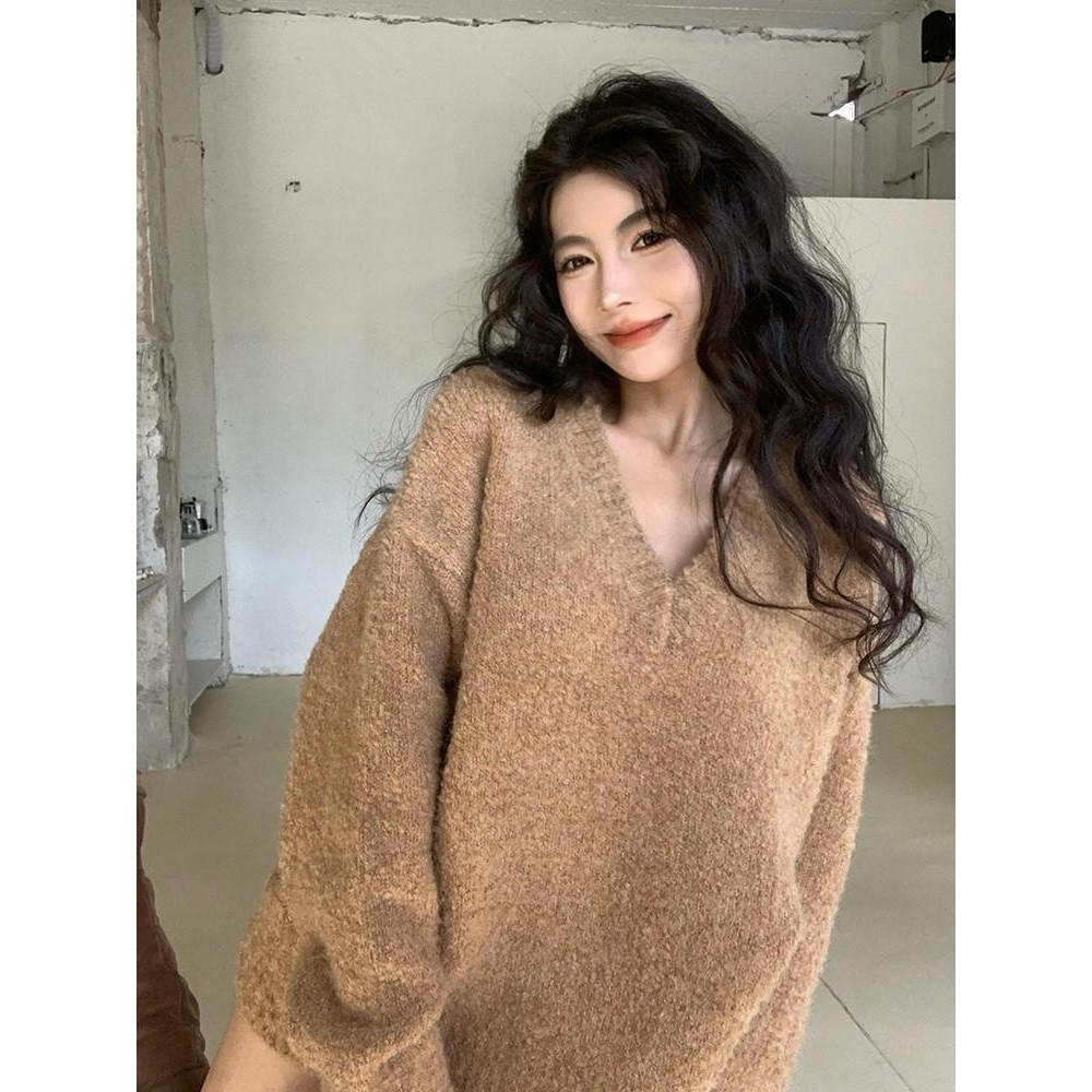 [YU]Bộ Đồ Nữ Phong Cách Hàn Quốc Áo Len Dệt Kim Dài Tay Cổ Chữ V Váy Ngắn Cạp Cao Mẫu Mới