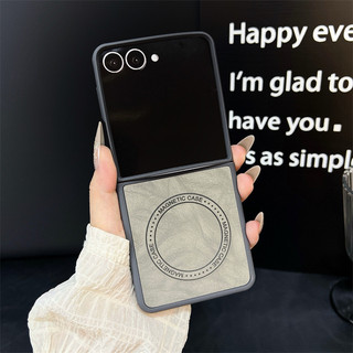 Ốp Lưng Họa Tiết Da Cừu Retro Cho Samsung Galaxy Z Flip 7 Flip 6 Flip 5 Flip 4 Flip 3 5G Sạc Không Dây Từ Tính