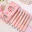 AFTEROF 6 Cái / hộp Bút Gel, Bút Mực Đen Khô Nhanh Hoa Tulip Hồng, 0.5mm ST Nib Dung Tích Lớn Bút Báo Chí Sinh Viên