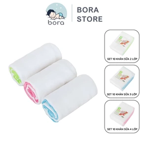 Set 10 khăn xô sữa Mipbi đủ 2 lớp/ 3 lớp/ 4 lớp cho trẻ sơ sinh, vải xô mềm, thấm hút tốt