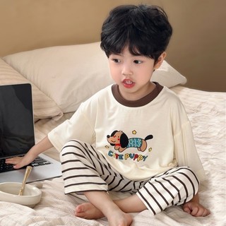 Bộ đồ ngủ lụa băng Modal mùa hè cho bé trai-Quần ngắn tay thường ngày Hoạt hình Đồ mặc nhà cho bé