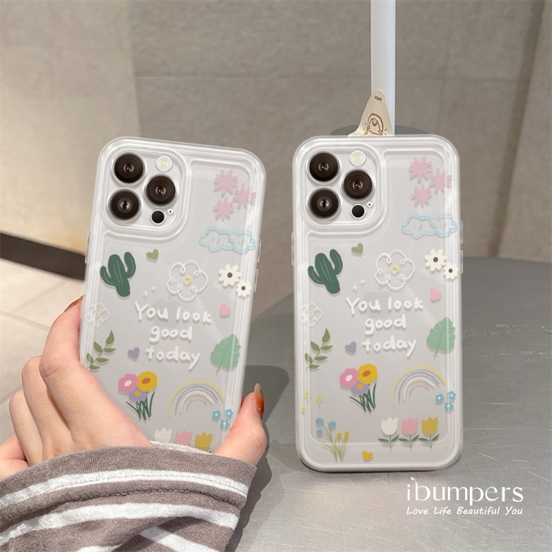 ibumpers Ốp Điện Thoại iPhone Hoạt Hình Dễ Thương Họa Tiết Hoa Ốp Lưng Trong Suốt Chống Sốc Cho IPhone 16 15 14 12 13 11 Pro Max IP 7 8 Plus X XS XR