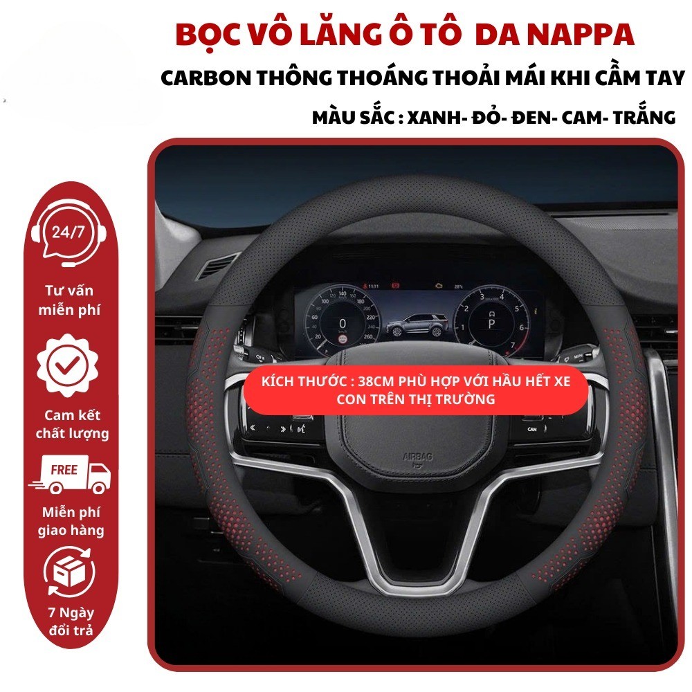 Bọc vô lăng ô tô da Nappa cao cấp mềm mịn êm tay thoáng khí cầm chắc tay phù hợp với các loại xe con 4-5-7 chỗ xe tải