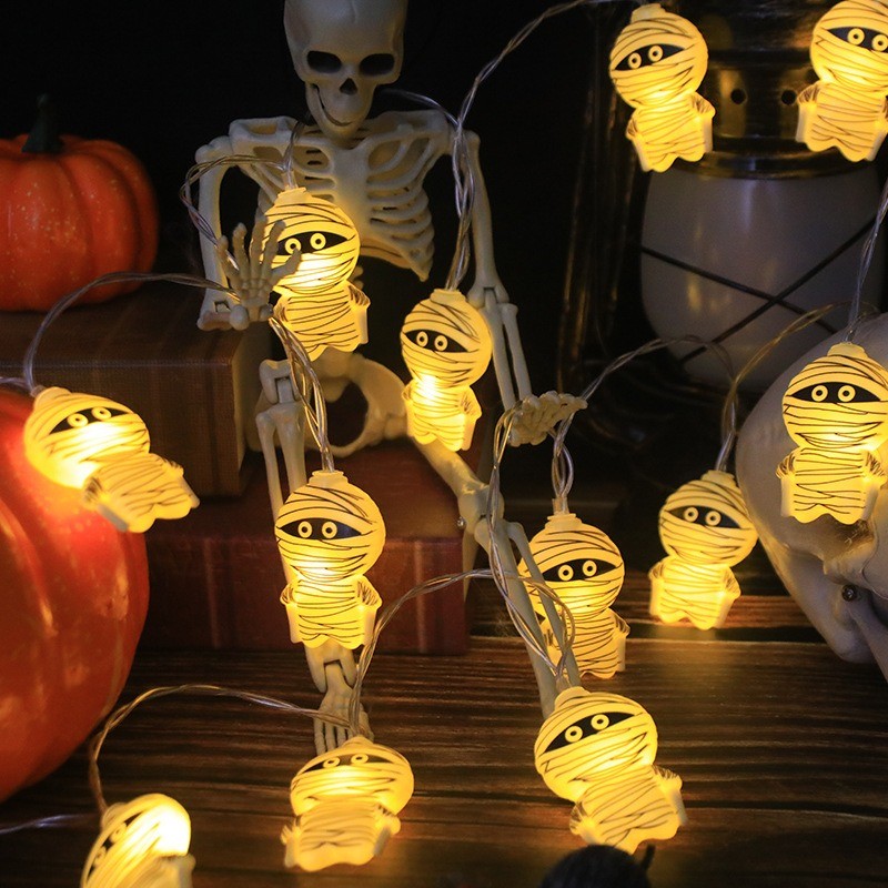 Đèn Halloween chạy bằng pin - 10 Phụ kiện bí ngô & ma đầy màu sắc, Đèn dây nhựa bền 1,5M để trang trí bàn / tường / cây, không cần dây