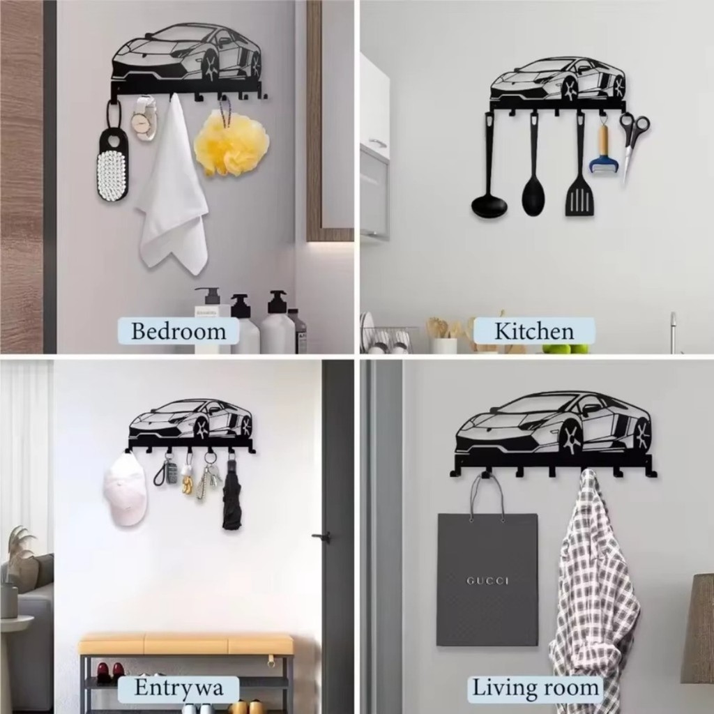 Hộp đựng chìa khóa kim loại màu đen sành điệu - 7 móc cho lối vào, gia đình & văn phòng - Móc treo chìa khóa tiết kiệm không gian bền bỉ cho chìa khóa ô tô và hơn thế nữa