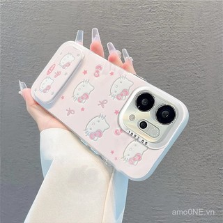 Ốp điện thoại OPPO Reno 14 5G OPPO Reno 14 Pro 5G Vỏ nơ dễ thương Vỏ chống sốc Kitty màu hồng có gương Giá đỡ điện thoại Vỏ điện thoại cứng mờ sang trọng dành cho nữ sinh viên Lady T80B