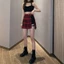 YOI Xếp Ly Mini Váy Punk Gothic Nửa Váy Bất Đối Xứng Eo Plaids Xếp Ly Váy Chữ A Có Quần Short Dạo Phố