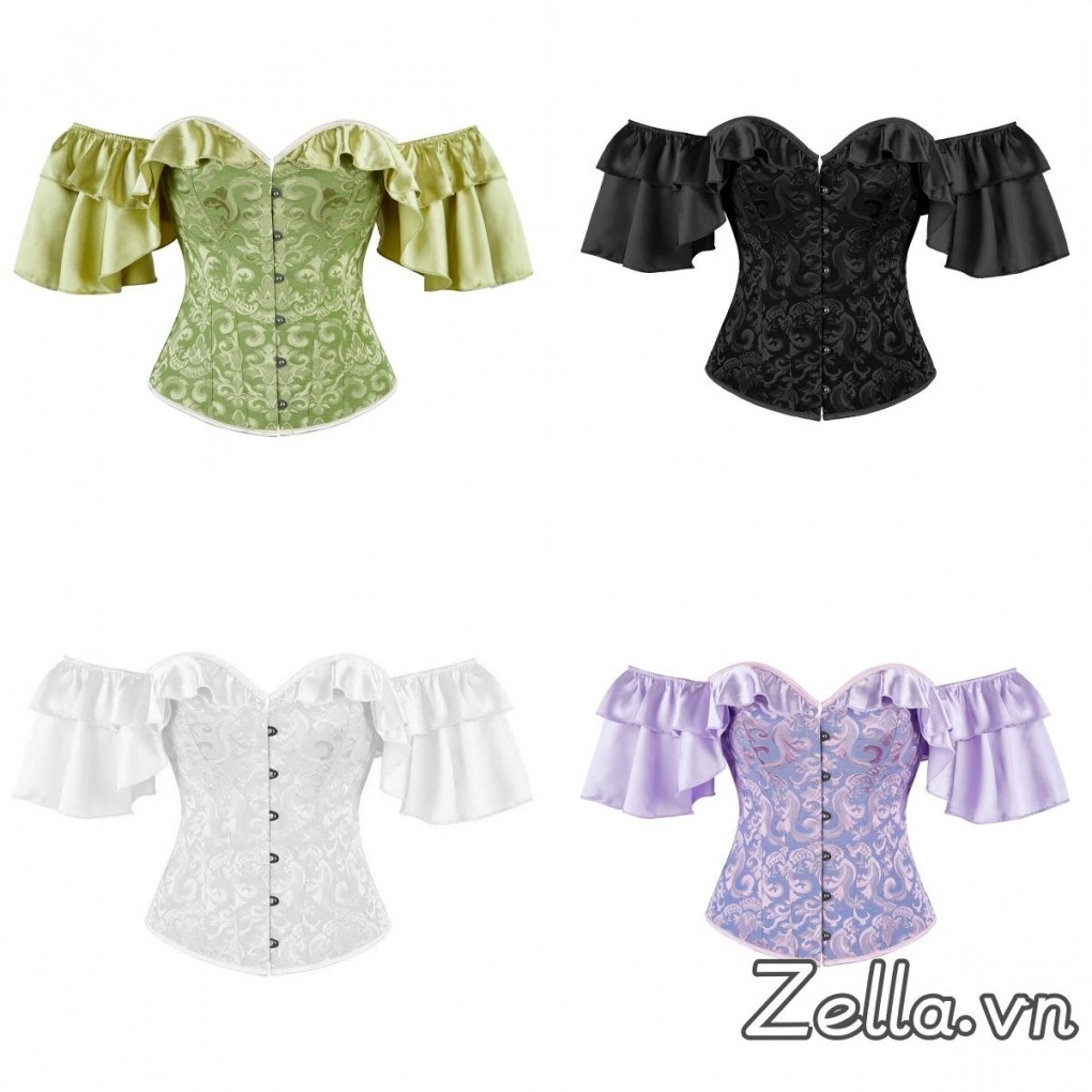 Nữ Corset Họa Tiết Jacquard Xù Viền quây Slim Fit Off The Vai Bustier