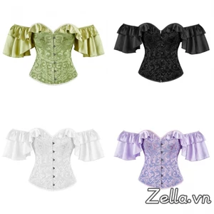 Nữ Corset Họa Tiết Jacquard Xù Viền quây Slim Fit Off The Vai Bustier