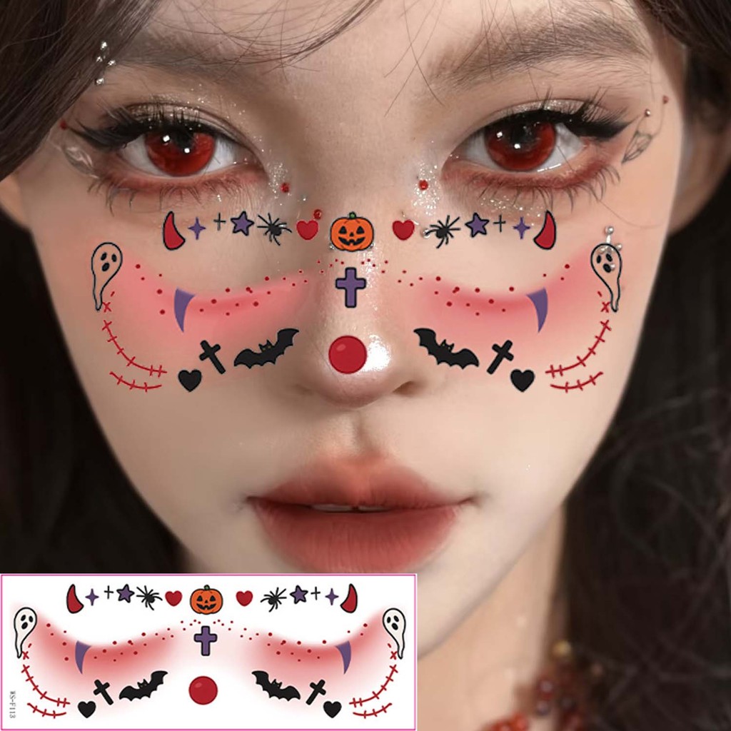 Mặt nạ Halloween dán trên da, chuyển màu khi gặp nước, bao gồm 5 hoặc 10 chiếc, đề can trang trí body nghệ thuật cho bữa tiệc hóa trang