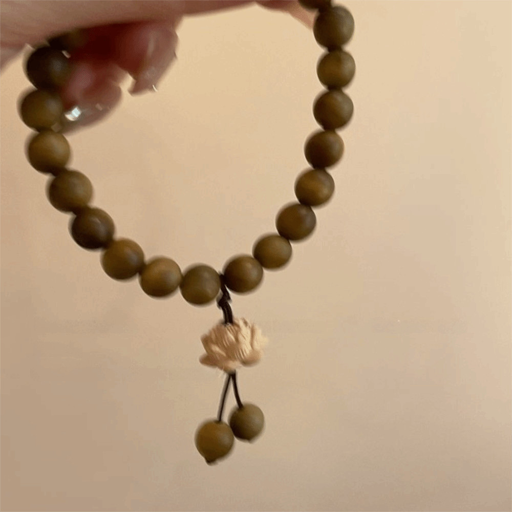Vòng tay bông sen gỗ đàn hương handmade, hình hoa và đính hạt - Quà tặng độc đáo