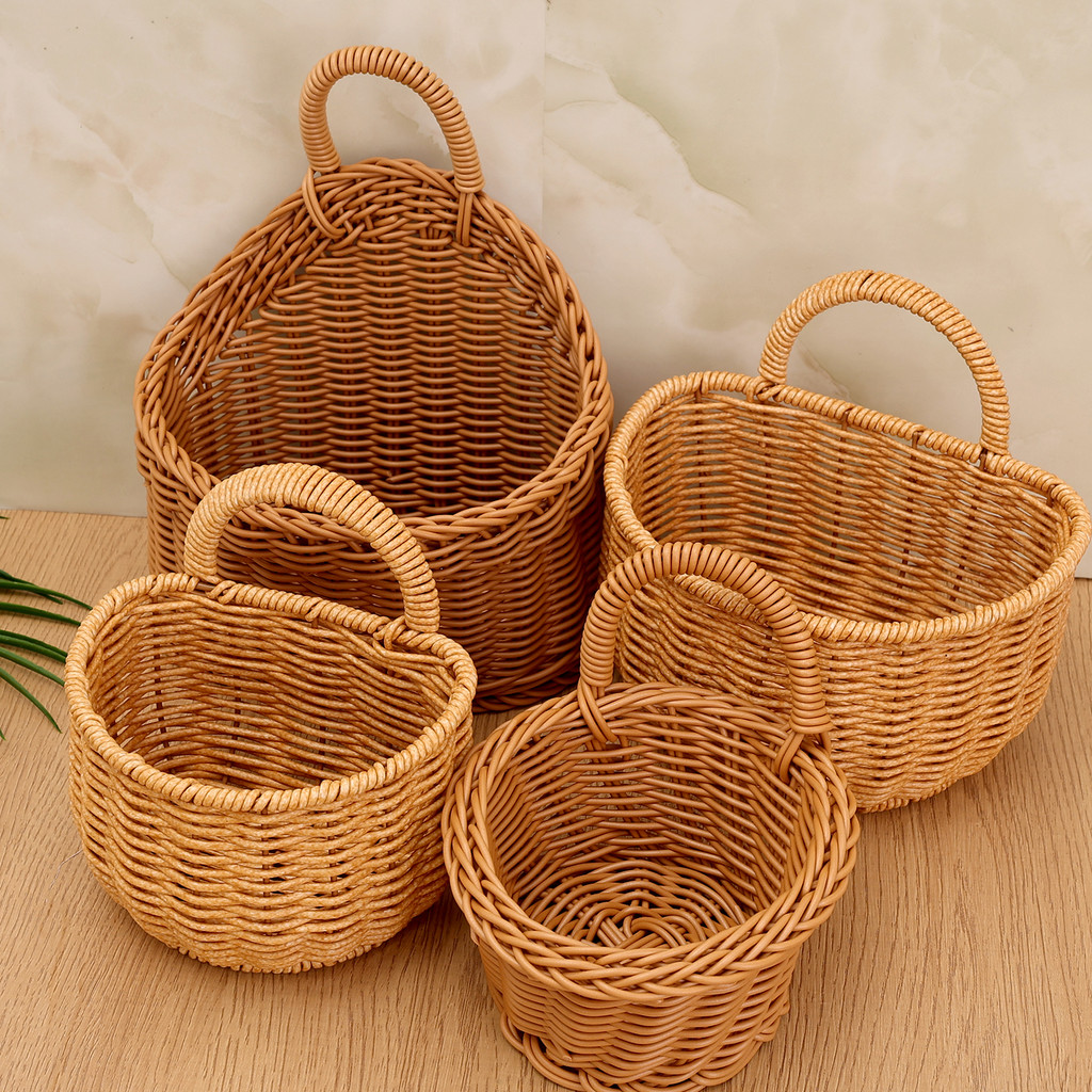 Giỏ treo tường cổ điển để lưu trữ nhà bếp | Dụng cụ sắp xếp đa kích thước bằng nhựa bền bỉ có lắp đặt dễ dàng, Đèn trang trí nội thất cổ điển / Nâu đậm