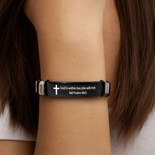 DAMAO Trích dẫn truyền cảm hứng Braclets, Câu Kinh thánh có thể điều chỉnh Vòng tay tình bạn gia đình, Dây đeo cổ tay bằng thép không gỉ / PVC Bạc Cross Braclets Tôn giáo