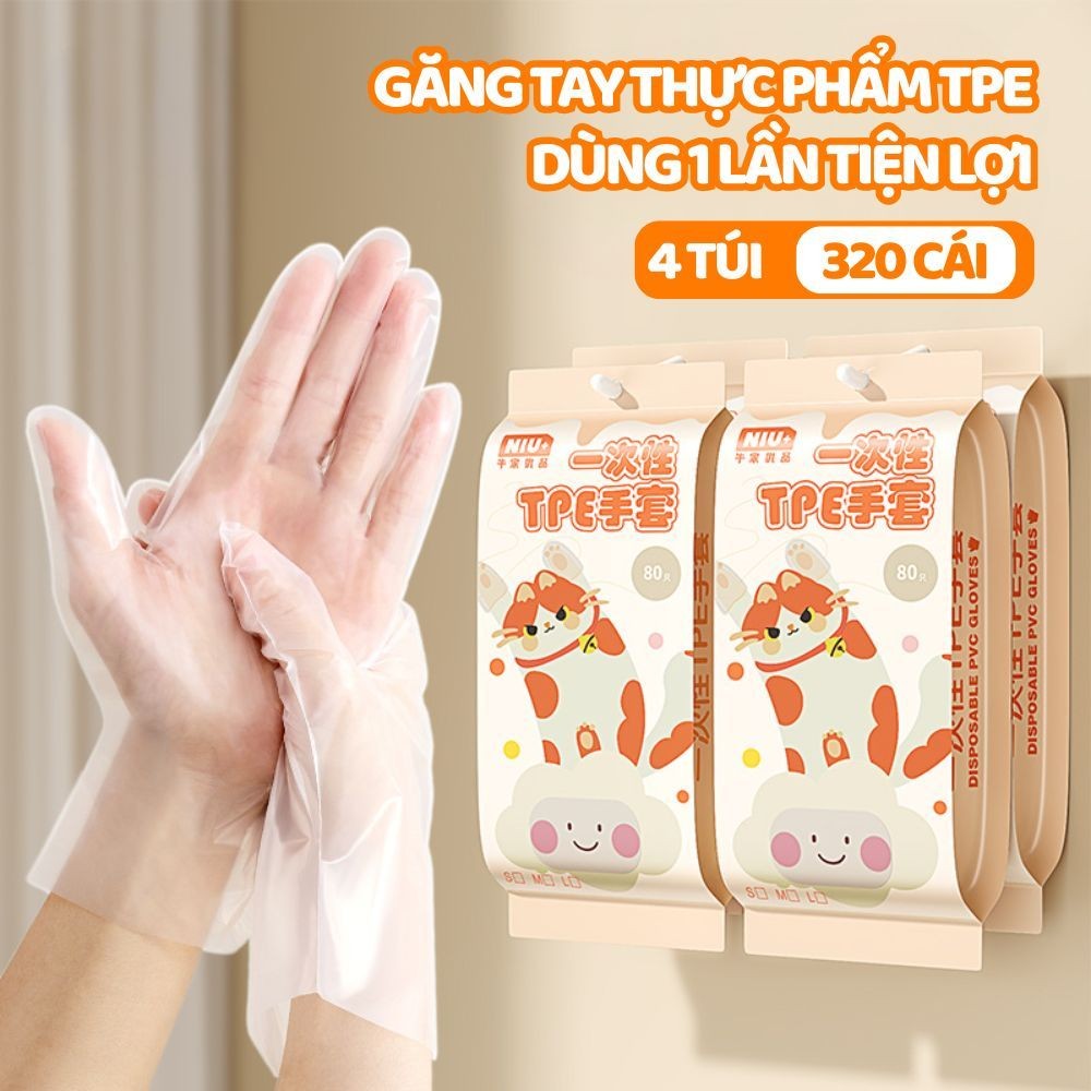 Túi 330 găng tay TPE Siêu dai làm bếp nấu ăn dùng 1 lần tiện dụng, găng tay rửa chén bát đa năng Dinohome