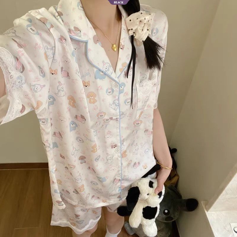 Ren Sweet Dog Áo Ngủ Bạc Hà Tay Ngắn, Phù Hợp Mùa Hè, Thời Trang INS