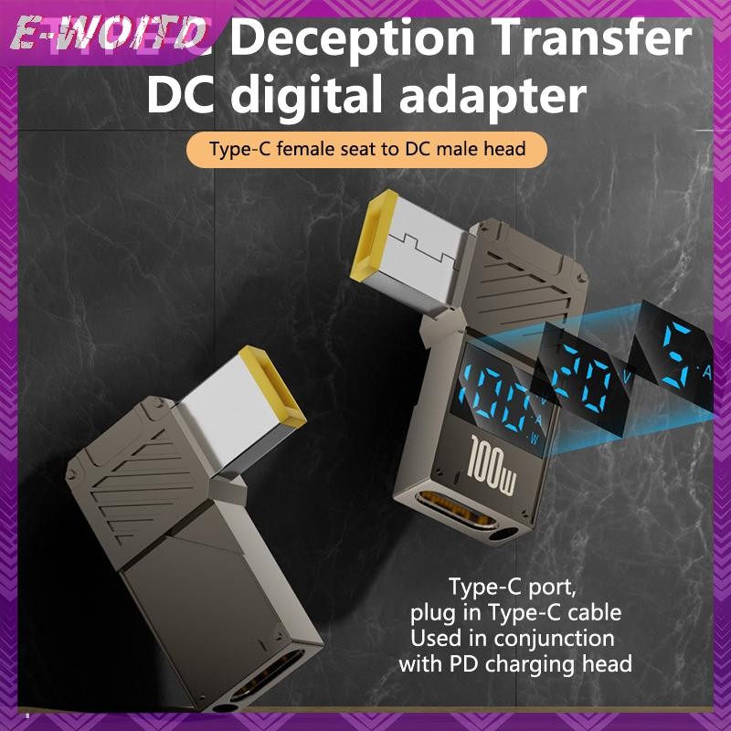 E-woitd PD100W Laptop Sạc Nguồn Cung Cấp Kết Nối Adapter Nữ Type-C Sang DC Nam Chuyển Đổi Màn Hình Hiển Thị Kỹ Thuật Số Cho HP / Lenovo / DELL HNVN