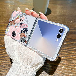 Hoa Họa Tiết Trong Suốt Dành Cho Samsung Galaxy Z Flip 7 Flip 6 Flip 5 Flip 4 Flip 3 Trong Suốt Cứng PC Gấp Ốp điện thoại Cho Samsung Z Flip7 Z Flip6 Flip5 Flip4 Flip3
