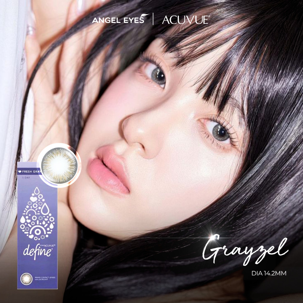 Kính áp tròng 1 ngày màu xám tự nhiên Grayzel - ACUVUE Define Angel Eyes  độ cận 0-9 giãn nhẹ 14.2mm