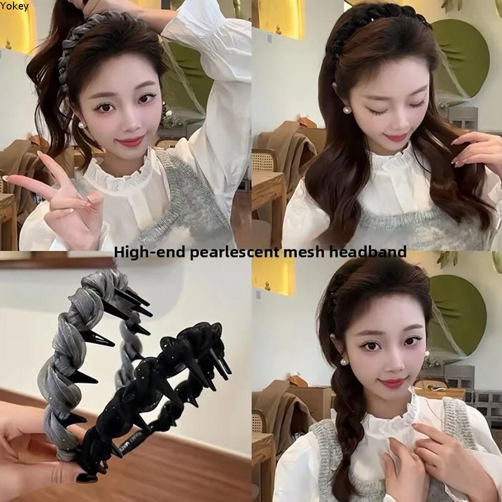 YOKEY Băng Đô Lưới Ren Đen Bền, Vòng Tóc Hình Chữ U Thanh Lịch dành cho Nữ và Bé Gái
