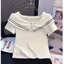 Áo thun Cotton trắng cổ vuông ngắn tay nữ 2025 Vai chính hãng Slim-fit Slimer Look Ngắn lộ xương đòn Top 8.15