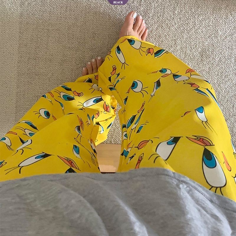 Quần Pyjama nữ Capybara Hàn Quốc, quần mặc nhà mùa hè, dáng rộng, họa tiết hoạt hình dễ thương [BL]