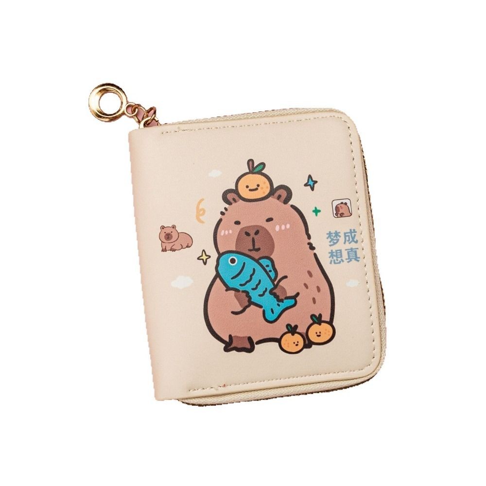 Ví ngắn GUSTAVA Capybara, Ví đựng tiền xu chống nước hoạt hình, Túi đựng thẻ da PU có dây kéo nhiều lớp