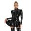 Treeling Shines Giả Da Đầm Nữ Kim Loại Đầm Bóng Xếp Ly Cao Su Đầm Dài Tay Câu Lạc Bộ Đảng Mini Dres