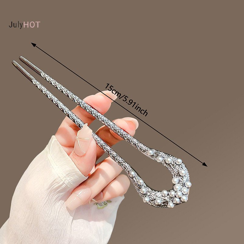 Julyhot Ngọc Trai Kim Loại Hình Chữ U Retro Xanh Trắng Sứ Hình Chữ U Hanfu Kẹp Tóc Phụ Kiện Tóc Massivedeals